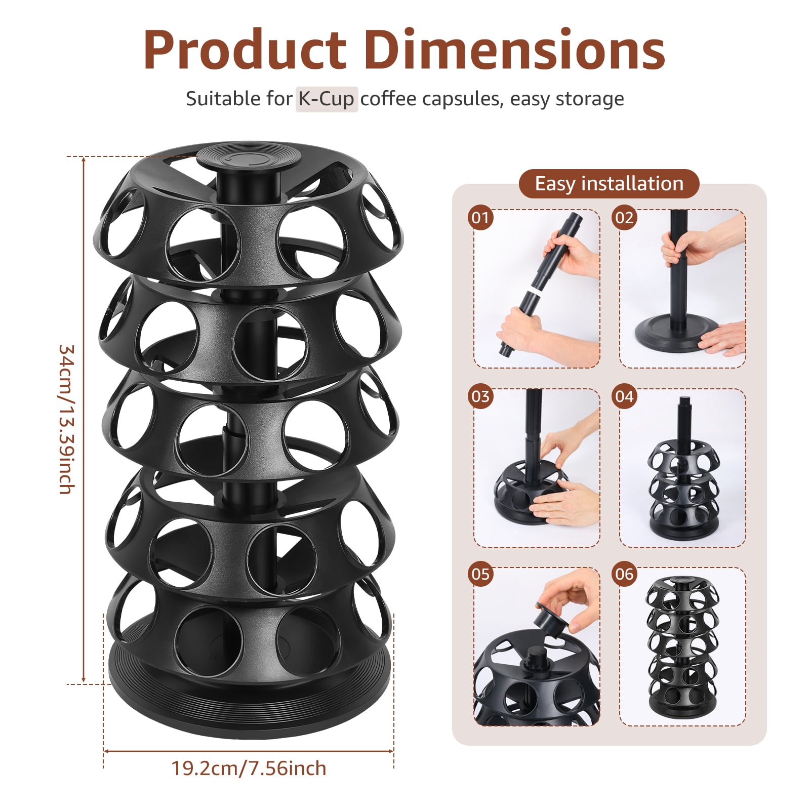360° Turntable Coffee Pod Holder for 40 Capsule Rotating Organizer Coffee Pod Carousel Organizer Coffee Capsule Holder Coffee Pod Storage for Kitchen Counter Office