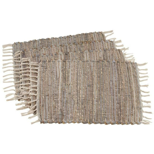 SARO Fringed Chindi Placemats Blue & Grey - Set of 4