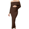 thumbnail image 5 of Stamzod Maternity Dress Womens One-Shoulder Long Sleeve Bodycon Wedding Guest Dress formal Long Pregnancy Dresses for Women Coffee L, 5 of 6