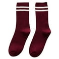 thumbnail image 2 of Unisex Stripe Crew Socks Women Men Comfort Soft Mid Calf Tube Vintage Retro Athletic Socks Wine A, 2 of 3