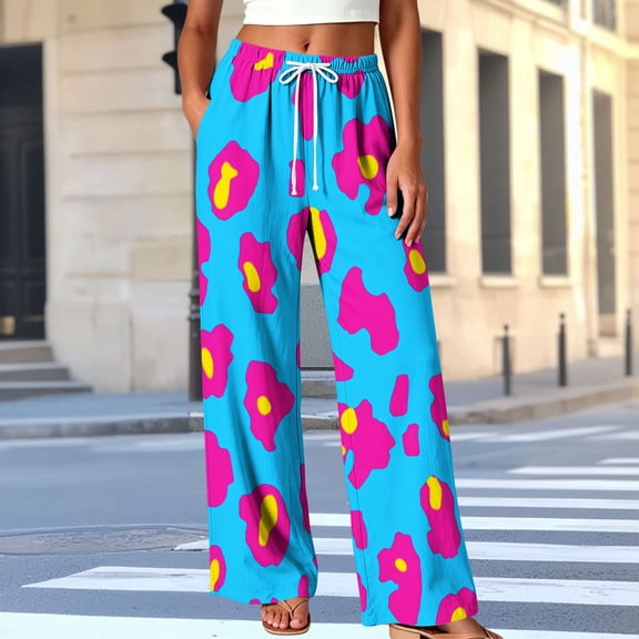 Jovrlynd Pajama Pants for Women Drawstring Elastic Waist Printed Loose Sleep Pants with Pockets Soft Casual Sleepwear, S-3XL