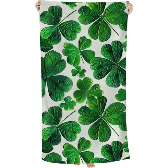 PHYHOO St. Patrick's Day Microfiber Beach Towel, Shamrock Clover Large Oversized Beach Towel Lightweight Quick Dry Soft Absorbent Bath Towel, Sand Free Towel for Swimming Travel Sports 30x60in