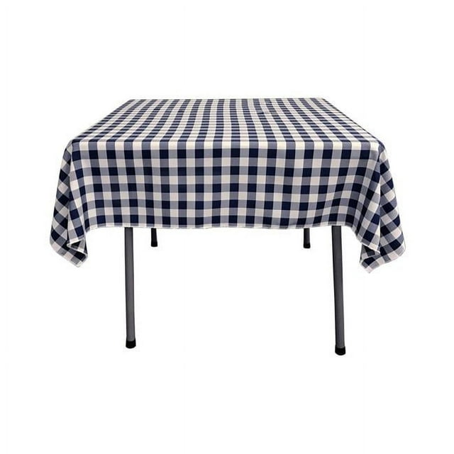 LA Linen TCcheck52x52-NavyK72 Nappe Carrée à Carreaux en Polyester, Blanc & Marine - 52 x 52 Po.