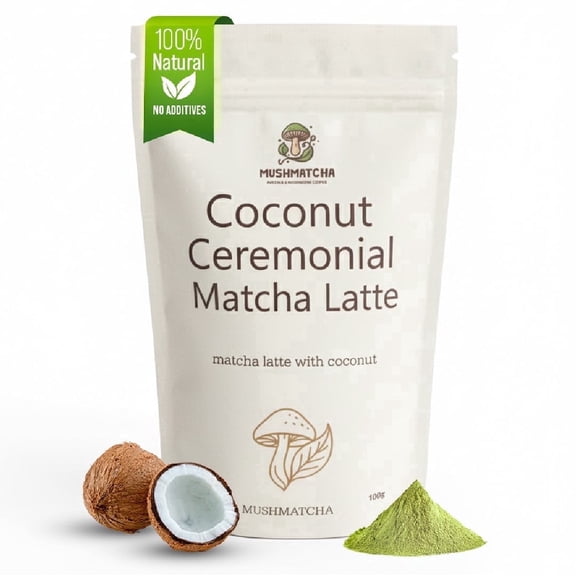 MushMatcha Ceremonial Coconut Matcha Latte Powder Vegan Dairy-Free Naturally Caffeinated 1 Count 3.5oz