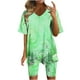 thumbnail image 1 of Blusas para las Mujeres Casual Impreso Cuello en V Manga Corta Blusa Pantalones Cortos, Conjuntos de Ropa para las Mujeres, 1 of 5