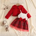thumbnail image 6 of JIAYUE Toddler Girls 2-Piece Outfit Peter Pan Collar Long Sleeve Solid Color Coat And Straps Bow Plaid Dress For Casual Parties,18-24 Months, 6 of 6