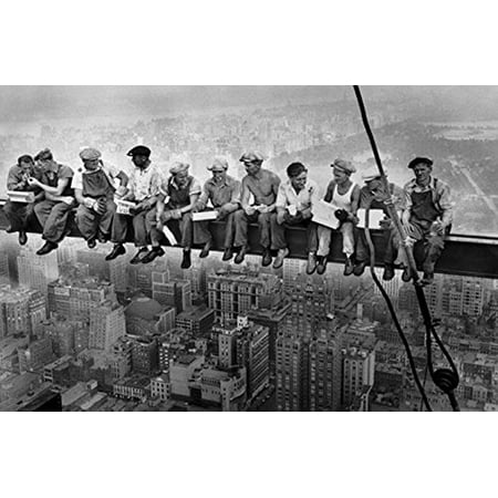 Nyc Black Letters - Men atop a Skyscraper Steel Beam Lunchtime Atop NYC John C Ebbets 36x24 Photographic Art Print Poster Historical Black and White..., By Generic Ship from US