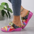 thumbnail image 5 of Flower Wedge Sandals for Women 2025 Boho Colorful Leather Open Toe Platform High Heel Slip on Dress Slippers, 5 of 8