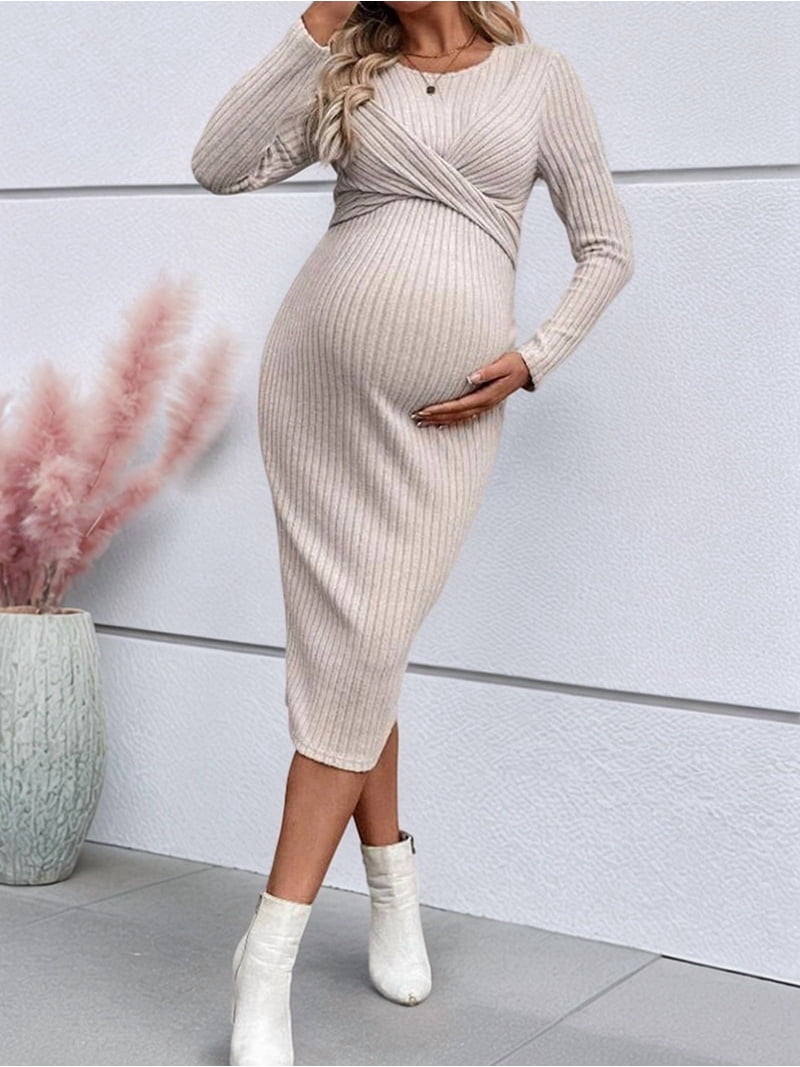 grey maternity sweater dress Stowaway Collection Charcoal Sweater Maternity Dress With Faux-Suede Detail Dark Gray main image 0