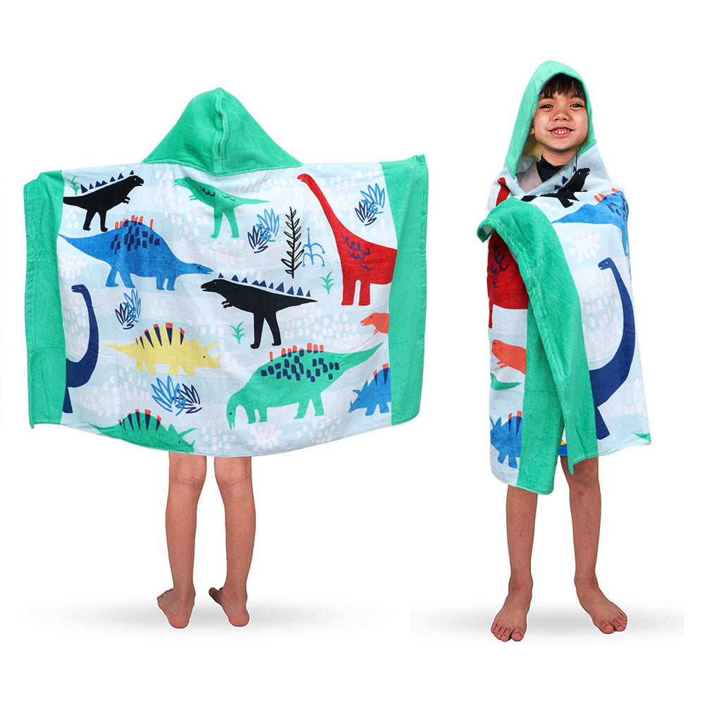 Dinosaur Toddler Pool Towel with Hood/ L Kids Beach Towel for Boys Girls Hooded Bath Towel Wrap