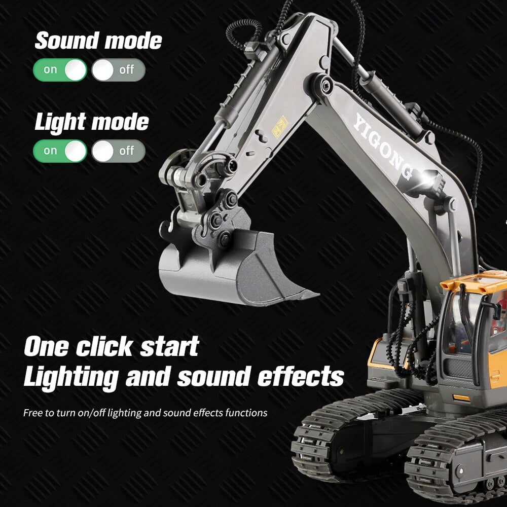TZDZRC  Remote Control Excavator, 11 Channel RC Construction Vehicle Toys, Rechargeable RC Engineering Car Gifts for Kids
