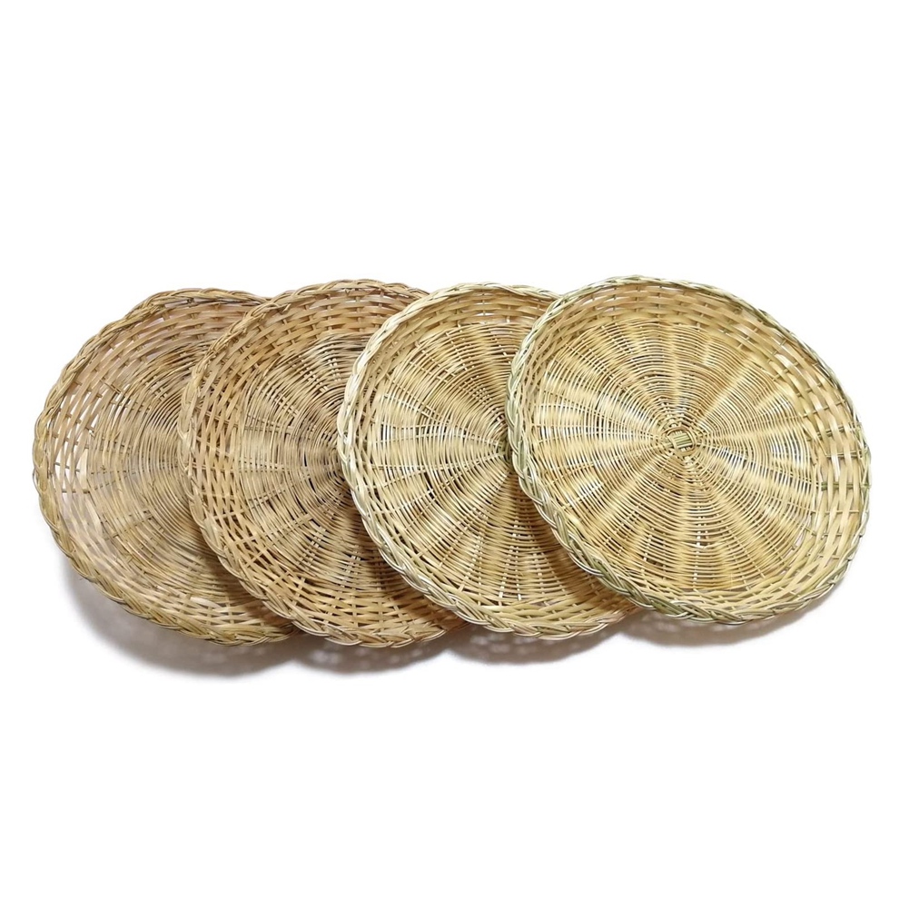 Paper Plate Holders 6Pcs Bamboo Paper Plate Holder 10 Inch Round Woven Plate Holder, Reusable