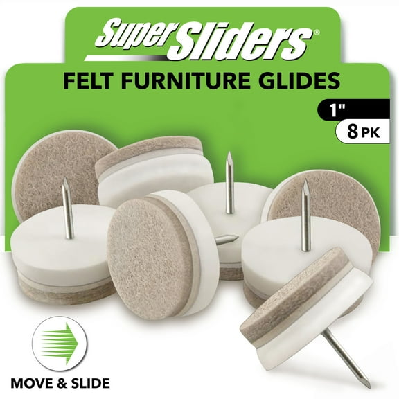 Super Sliders 1 inch nail-on felt furniture glides for hardwood floors, protects floors and eases movement – Beige, 8-pack