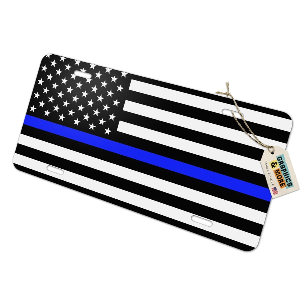 THIN BLUE LINE AMERICAN FLAG METAL NOVELTY LICENSE PLATE TAG METAL 