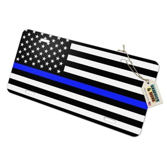Thin Blue Line American Flag Novelty Metal Vanity Tag License Plate