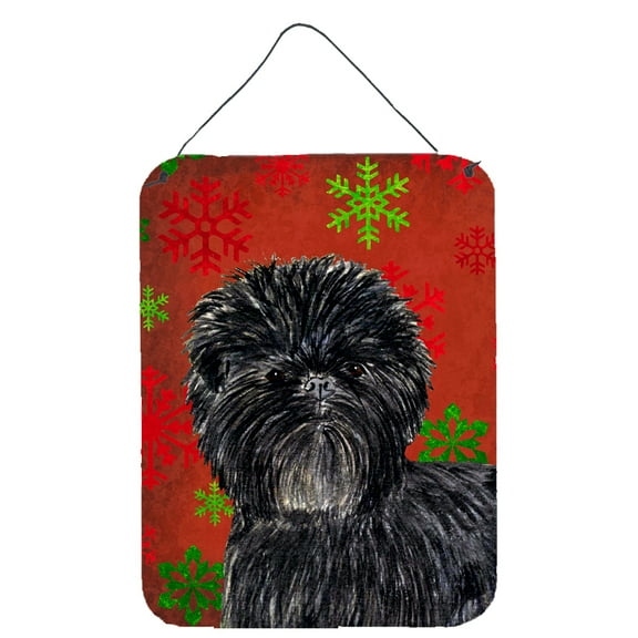 Affenpinscher Red Green Snowflakes Christmas Wall or Door Hanging Prints