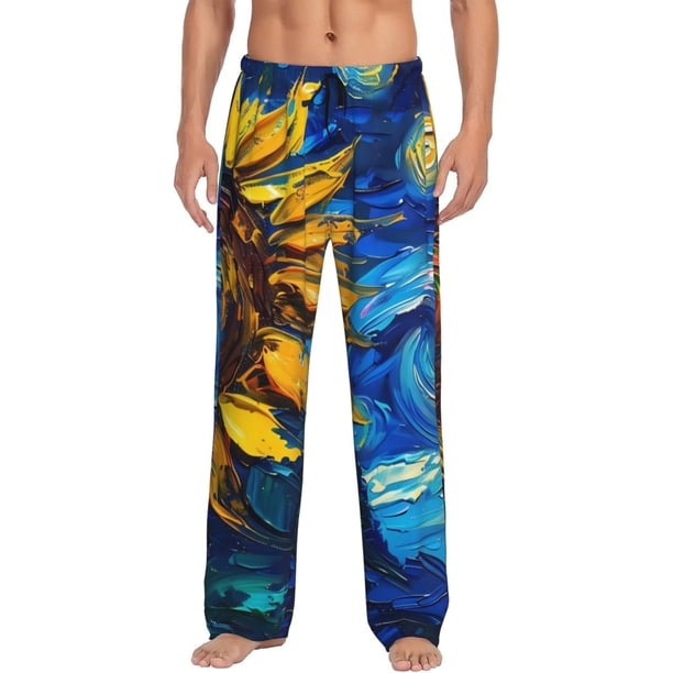 Fotbe Sunflower Starry Night Vibes Pantalones de Pijama para Hombre, Pantalones de Dormir, Pantalones de Casa con Cintura Ajustable y Bolsillos-X-Large
