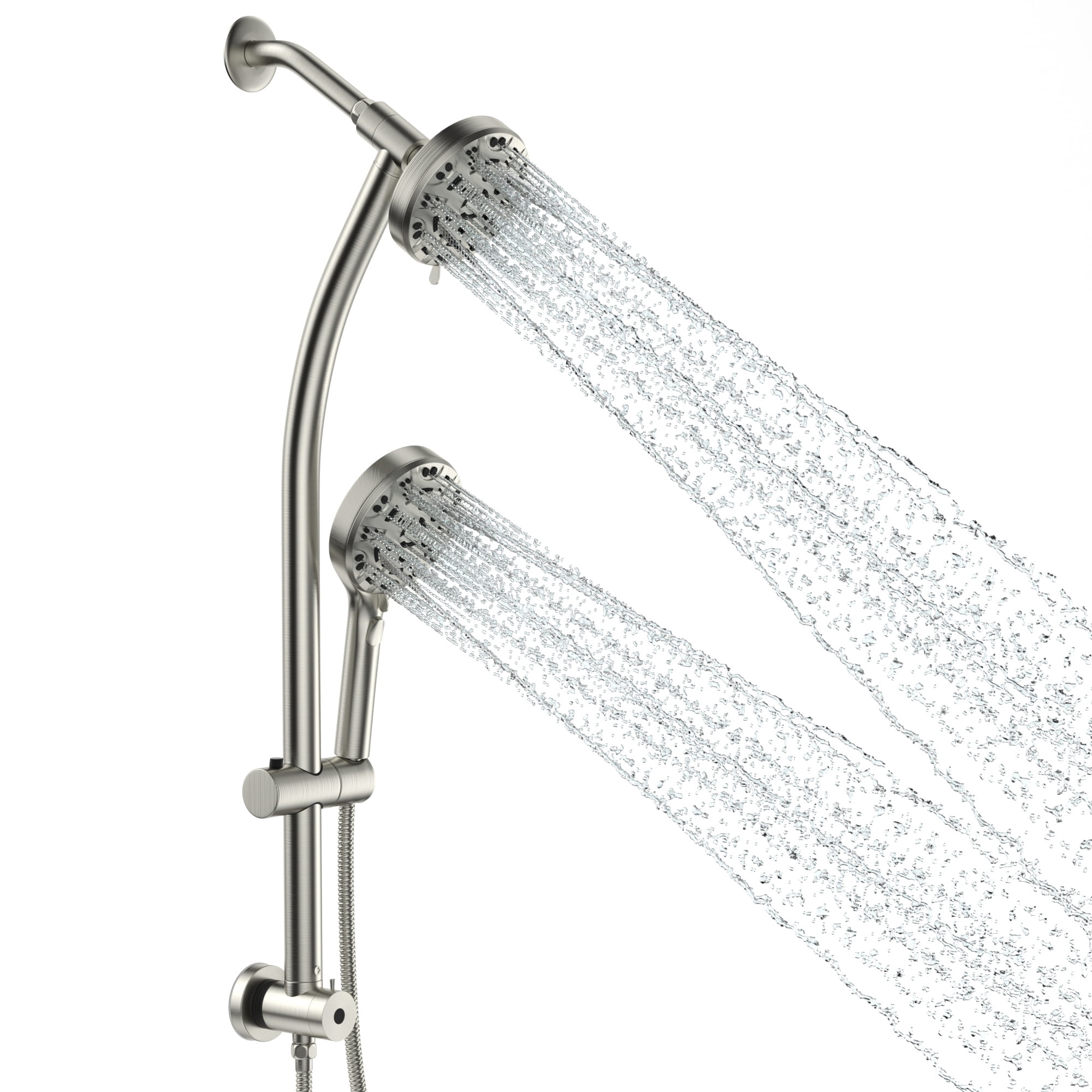 Lordear 8Mode Double Shower Head with Handheld Shower Pause Buttom in Brushed Nickel