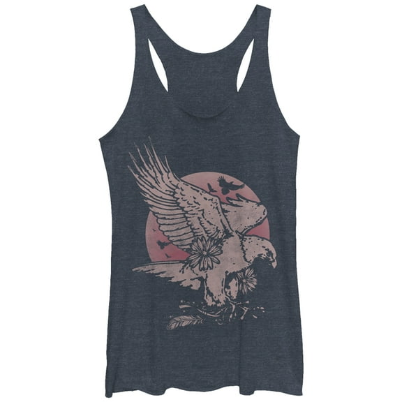 Women's Lost Gods Full Moon Eagle  Racerback Tank Top Navy Blue Heather Medium