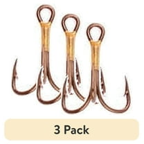(3 pack) Eagle Claw 374AH-6 2X Treble Regular Shank Curved Point Hook, Bronze, Size 6