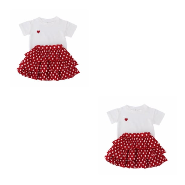 Sonducket Boda evento niñas corazón patrón cuello camiseta puntos conjunto verano niños Tops Kit ropa regalo de cumpleaños 100cm 2Conjunto