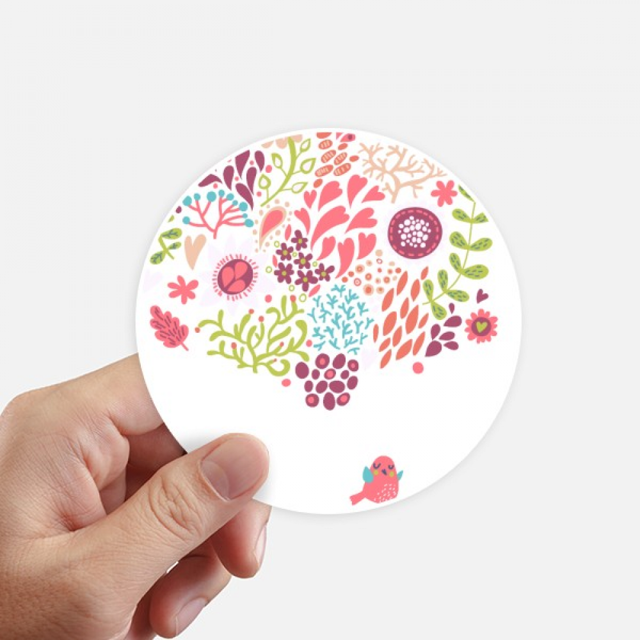 Solid Color Flowers Drawing s Birds Sticker Round Wall Suitcase Laptop Label Bumper