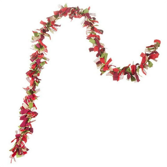 Darice Christmas Decor - Traditional Muted Color Fabric Rag Garland 6 feet