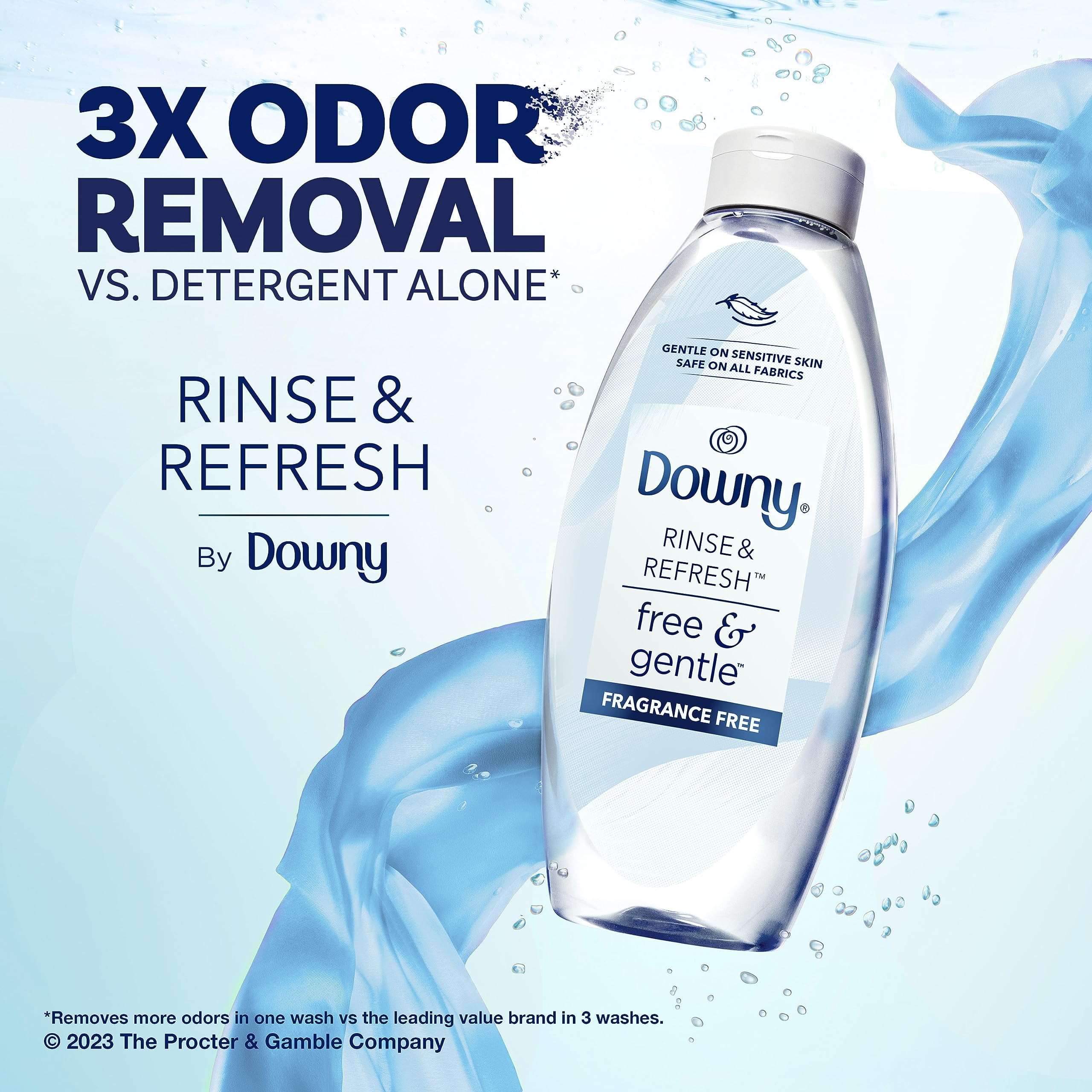 Downy Rinse & Refresh Free & Gentle Laundry Odor Remover And Fabric Softener, Fragrance Free, 48 Fl Oz, No Dyes Or Heavy Perfumes