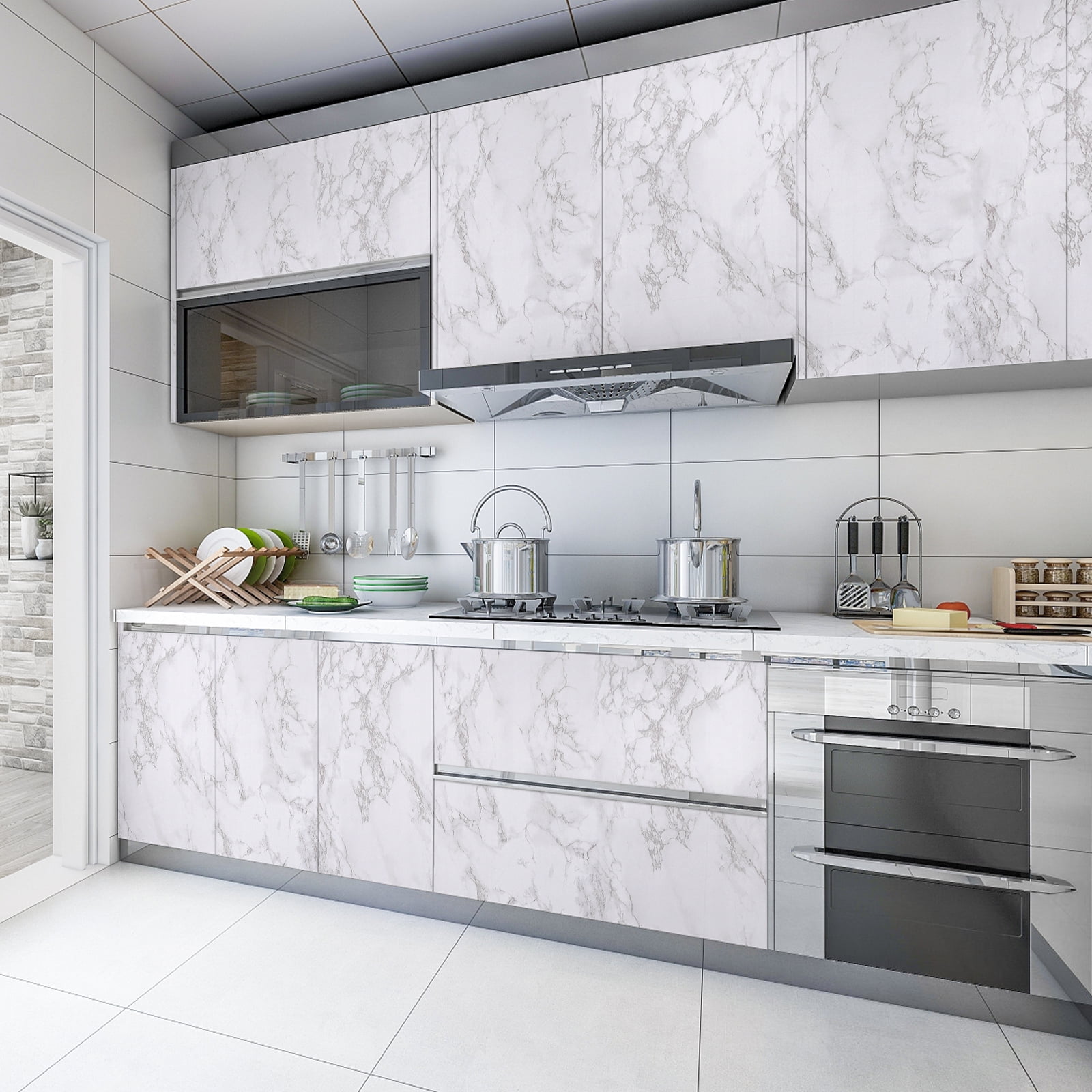 (4 pack) UMIGGEE Marble Contact Paper 17.7" x 78.7" Gray/White Marble Peel and Stick Wallpaper for Kitchen Self Adhesive and Removable Film Cabinet Furniture
