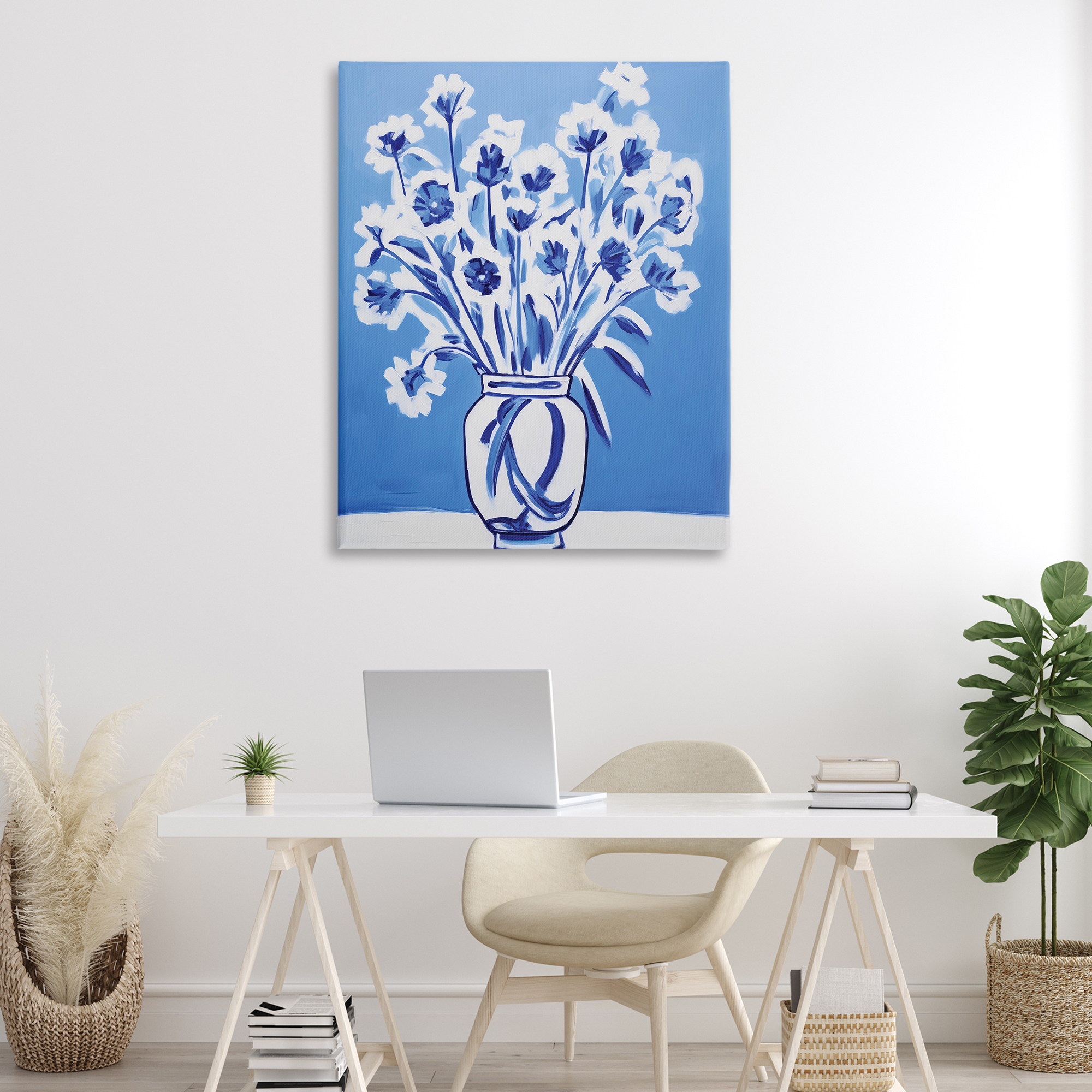 Blue & White Contrast Flowers Canvas Wall Art, design by Lettered and Lined