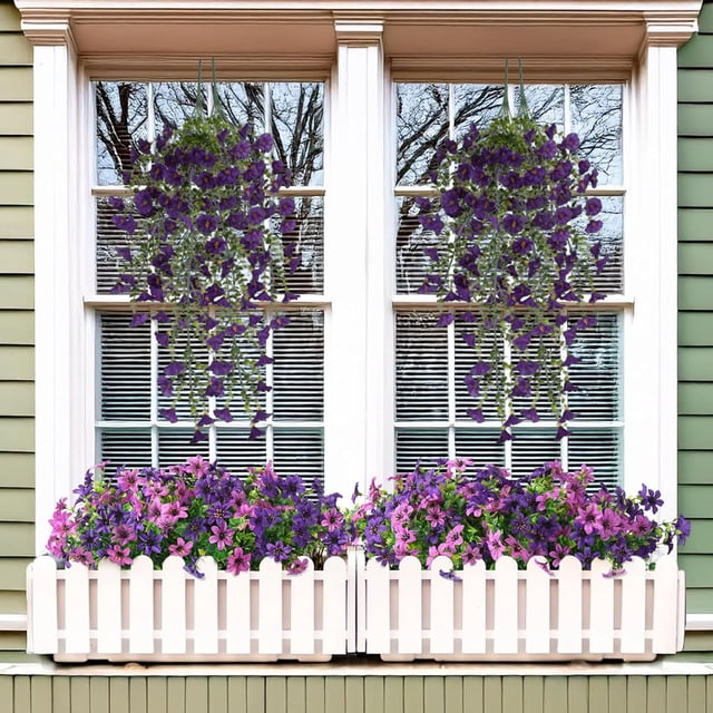 YiJuHui Artificial Morning Glory Garland, Realistic Silk Flower Hanging Vine, Fade-Proof Waterproof Outdoor Decor for Garden Wall Basket Patio Wedding Arch Home