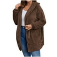 thumbnail image 4 of Up to 65% Off, Womens Solid Winter Faux Coats Long Sleeve Hoddede Pockets Fleece Jacket Casual Trendy Outerwear Thermal Fashion Overcoats Pockets Outerwear Deals, 4 of 8