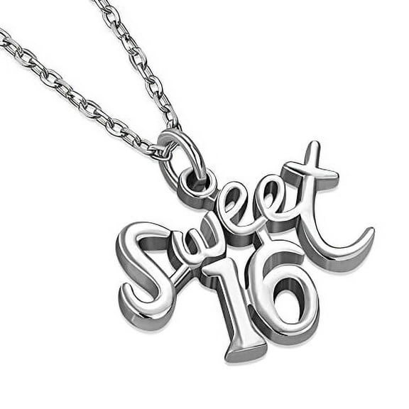 My Daily Styles 925 Sterling Silver Sweet 16" Birthday Pendant Necklace with Adjustable Chain 16"-18" (Silver)