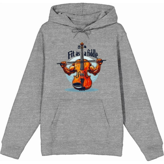 Fit As A Fiddle Violin Humor Adult Heather Gray Long Sleeve Hoodie-Medium