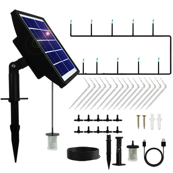 1 Packs Solar Powered Automatic Watering System with Timer Drip Irrigation Kit for Garden Plants USB Rechargeable Water Pump with 15 Drippers and Connectors Greenhouse Gardening Irrigation Equipment