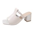 thumbnail image 3 of Domuza Women's Square Open Toe Heels Sandals Low Block Chunky Heeled Sandal Slip on Mules Comfortable Casual Dress Pumps Shoes for Summer White 5.5（EU-36）, 3 of 4