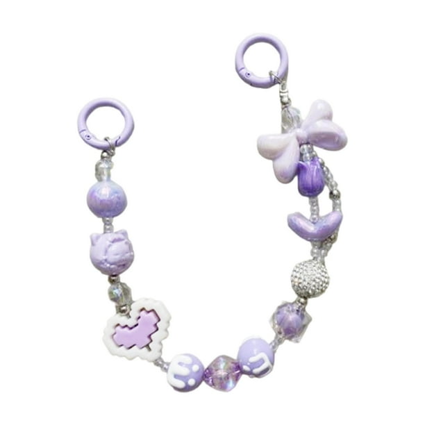 Llavero de cuentas para mujer, colgante decorativo, adorno colgante, cuentas con dijes Púrpura