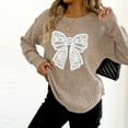 thumbnail image 4 of gbyLJF Women's Long Sleeve Knitted Sweater Casual Loose Bow-tie Crewneck Sweater Fall Winter Solid Color Pullover Top, 4 of 7