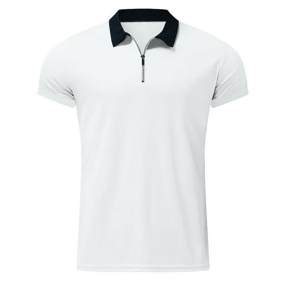 JURANMO Fashion Polo Shirts for Men 1/4 Zip Turn Down Collar Short Sleeve T-shirts Summer Muscle Fit Sport Tee Tops Deals of Today White XXXL