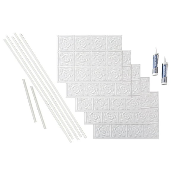 FASÄDE Traditional Style 1 Decorative Vinyl Backsplash 15 sq ft Kit in Matte White