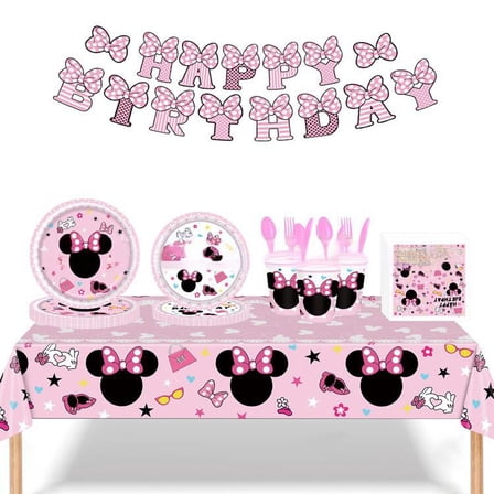 Minnie Birthday Decorations | Minnie Party Decorations | Serves 10 | Banner, Tablecover, Plates, Napkins