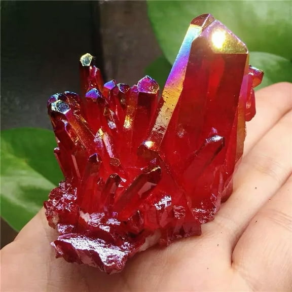 K-KED 50g Natural Aura Red Titanium Chakra Crystal Point Quartz Cluster Specimens-default