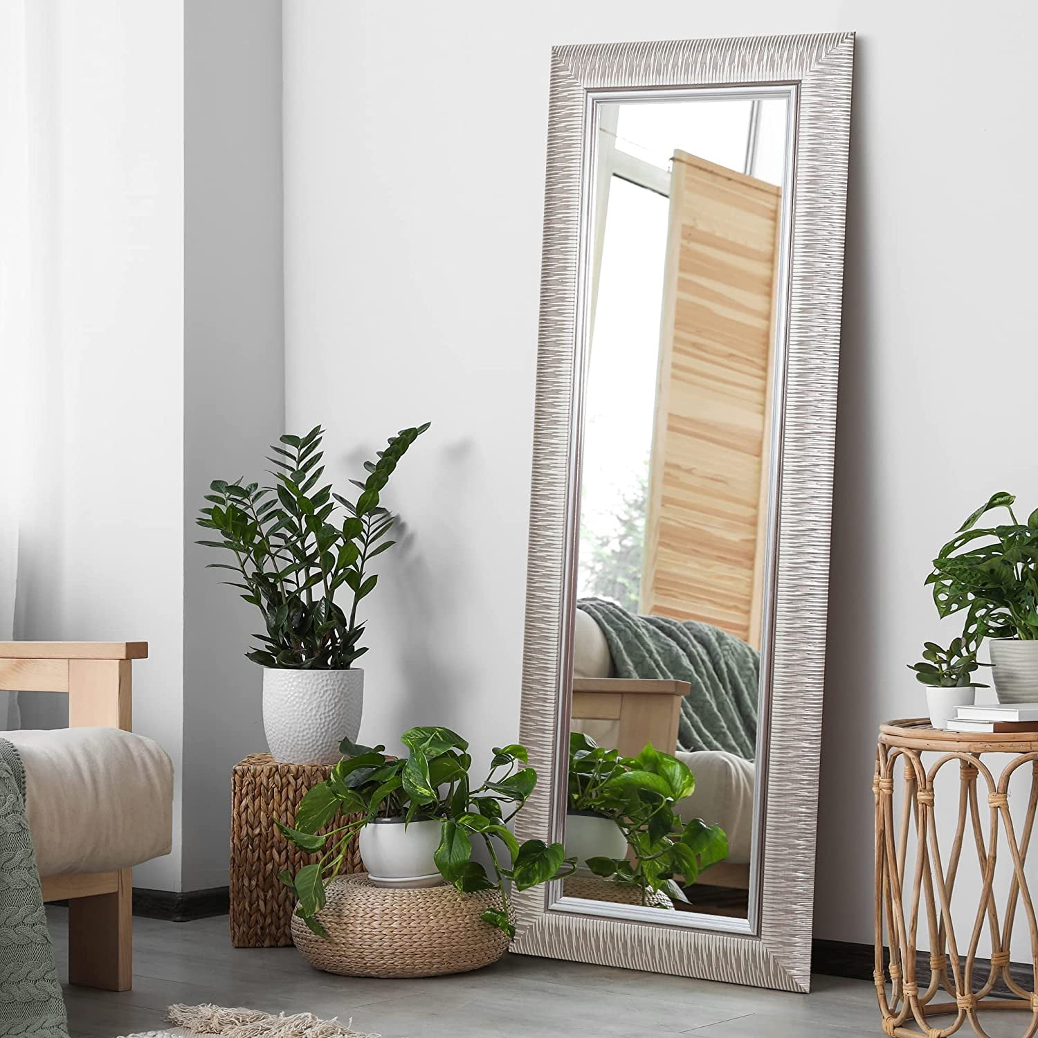BBNBDMZ Floor Mirror Full Length 58x24in Rustic Wood Frame Full Body Dressing Mirror Wall