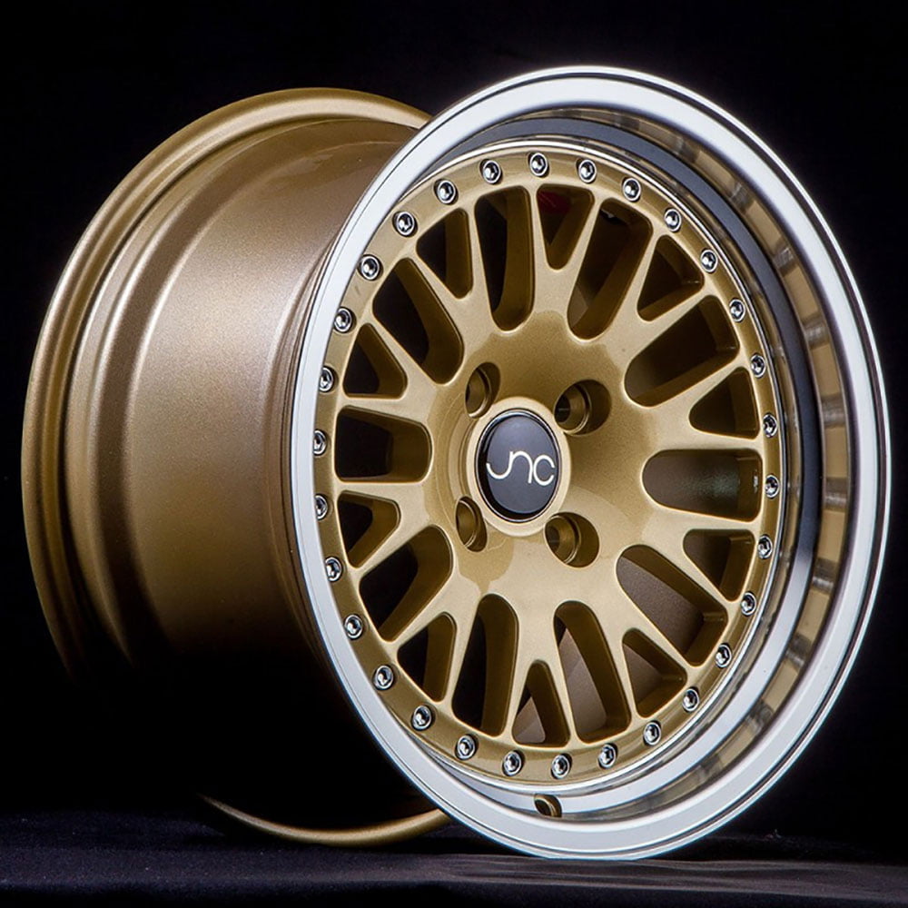 JNC Wheels 15" JNC001 Gold Machined Lip Rim 4x100 15x8 inch