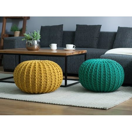 14 Inch 2 Light - Knitted Pouffe Cotton Pouf Round Footstool Living Room Green 20 x 14 inch Conrad II