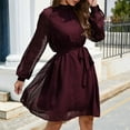 thumbnail image 4 of IROINNID Cocktail Dress for Women Wedding Guests Dresses for Women Slim Waist Dress Long Sleeve Solid Color Dress Discount,Burgundy, 4 of 5