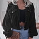 thumbnail image 3 of Abrigo Mangas Largas Linterna Recortada Color Sólido Botón Hasta Casual Pana Mujer Chaqueta Negro M, 3 of 6