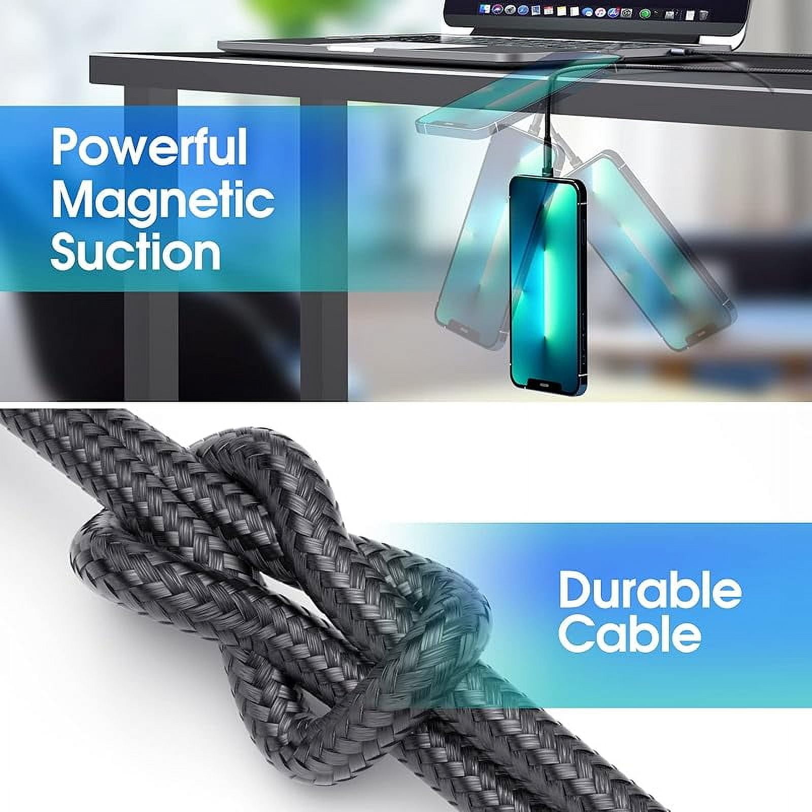 Magnetic charging cable [7-Pack 1. 6ft/3ft/3ft/3ft/6ft/6ft/10ft] 540 ° rotating magnetic phone charger 3 in 1 magnetic cable nylon braided USB charger cable for Micro USB/Type C/iDevice product-black
