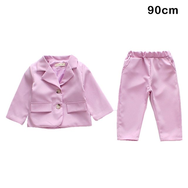 facefd Wedding Party Girls Formal Suit Top Set Kids Spring Turn Down Collar Clothes Kit Polyester Breathable Clothing Pink Pants 90cm