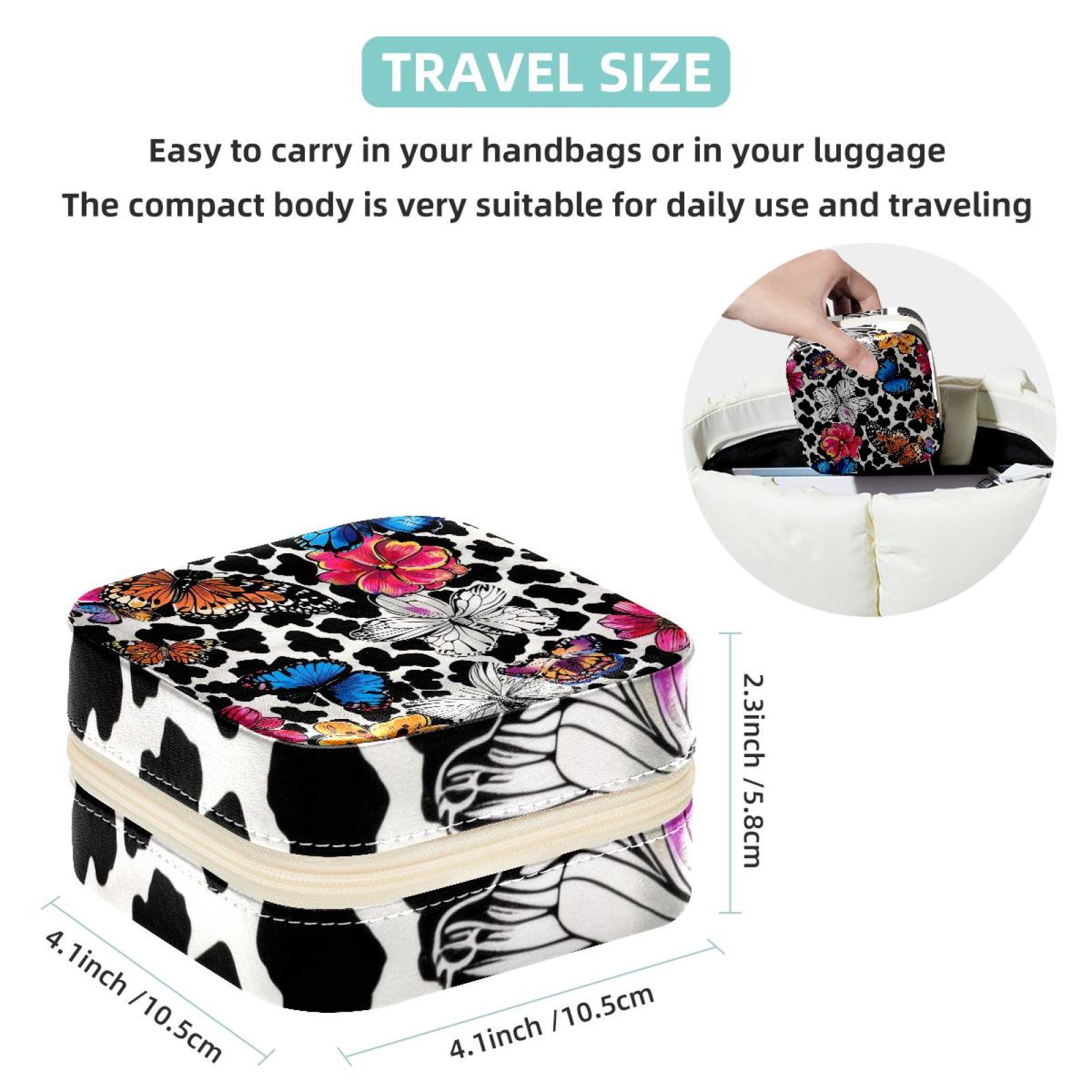 PhooArto Small Jewellery Box, Color Flowers Butterfly Leopard Spots Portable Travel Mini Jewelry Case for Women Leather Ring Organizer